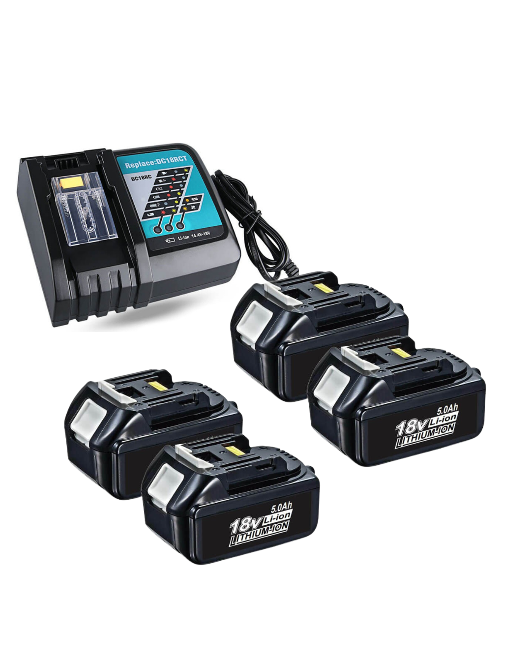 4-Pack 18V 5.0Ah Lithium Batteries + Charger – Makita Compatible
